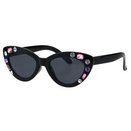 SA106 Kids Size Girls Large Rhinestone Bling Thick Plastic Mod Cat Eye Sunglasses All Black