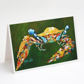 Caroline's Treasures Go Green Crab Greeting Cards Pack of 8 Blank Cards with Envelopes Whimsical A7 Size 5x7 Blank Note Cards