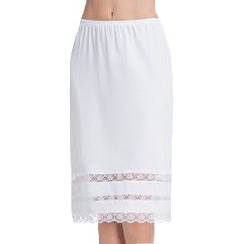 MANCYFIT Half Slips for Women Underskirt Dress Extender Lace Trim Knee Length Midi Skirt 19-26" Length White Small