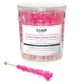 Pink Rock Candy Sugar Sticks - Cherry Flavored - 36 Individually Wrapped Pink Candy