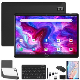 2025 Newest Android 13 Tablet, 2 in 1 Tablet 10.1 Inch, 4G Cellular Tablet with Keyboard, 64GB ROM + 4GB RAM, Octa-Core Processor, 2 Sim Slots, 13MP Camera, GPS/WiFi/Bluetooth/Mouse/Stylus(Black) Smartphone Cellphone - Color: Black
