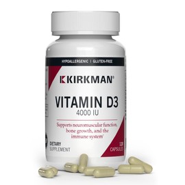 Kirkman - Vitamin D3 4000 IU - 120 Capsules - Supports Immune Health - Helps Build Strong Bones - Hypoallergenic