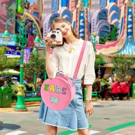 gjulrfu Heaband Holder Organizer, Large Round Tiara Tote Storage Box, Headband Ears Display Storage Box with Shoulder Straps (Pink)