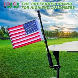 10L0L Golf Cart Flag Pole Kit with 12x18" USA Flag, Universal Fit for Yamaha, Club Car, EZGO Golf Cart, Black Stainless Steel Pole