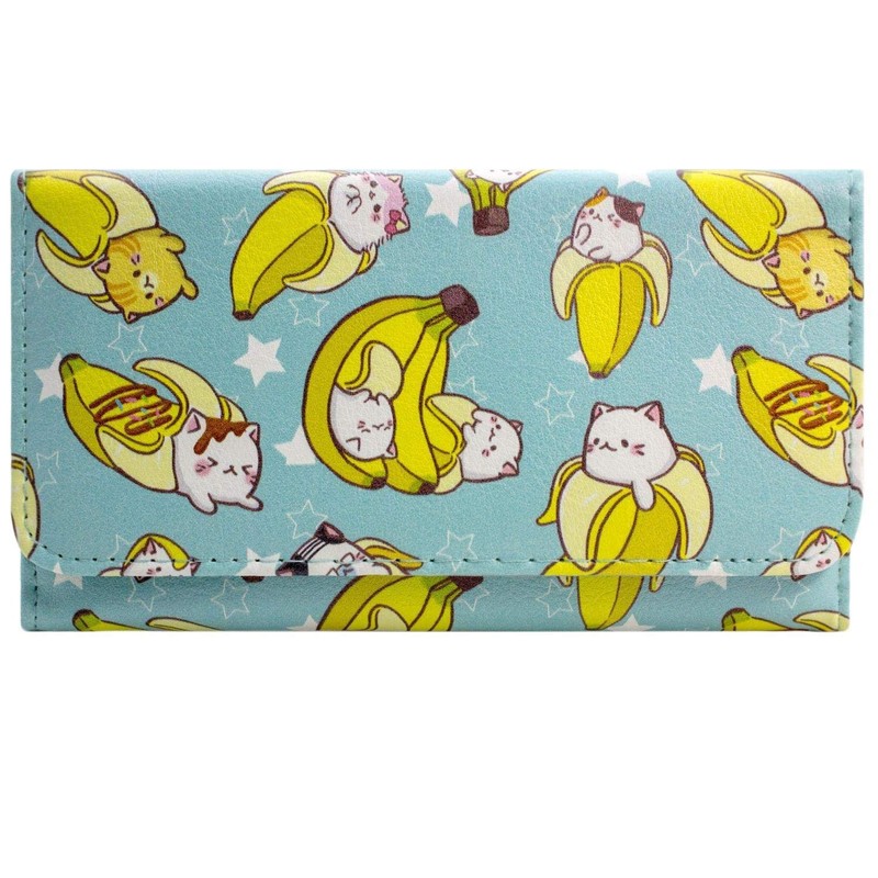 Bananya Anime Banana Cat Blue Tri-Fold Purse