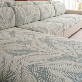 Sofa Cover Washable Sectional Couch Covers Sofa Slipcovers for 3 Cushion Couch Pet Friendly L Shaped Couch Protector Leaf Printed Covers for Dogs Kids