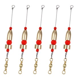 Fishing Carolina Ready Rigs with Brass Worm Weights and Fishing Beads for Freshwater Bass Fishing Sizes 1/4oz 3/8oz 1/2oz 3/4oz 1oz, 5 Pack (Brass 1/2oz)