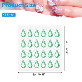 PATIKIL Water Drop Self-Adhesive Rhinestone Stickers, 2 Sheet/48 Pcs Face Gems Jewel Stickers Crystal Embellishment Sheet for Crafting Nail Decor Makeup DIY, Green
