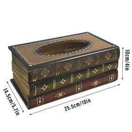 AIMALL Retro European-Style Hand-Painted Book-Shaped Tissue Box, Wooden Decorative Napkin Holder, Vintage Art Paper Box for Restaurant Table Ornaments, 10x5.7x4 inches