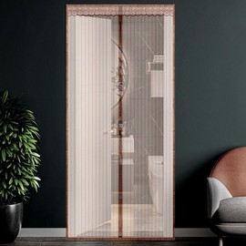 Magnetic Stripe Screen Door for Entryway - Velcro Detachable, 100x210cm Brown
