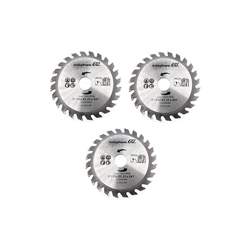 Pack of 3 Carbide Circular Saw Blades Diameter 125 mm