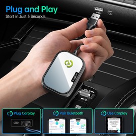 CarEase Wireless CarPlay Adapter for Apple iPhone, Converts Factory Wired CarPlay to Wireless CarPlay 2024 Upgrade Plug & Play Auto Connect Fast Easy Use for Cars from 2017 & iPhone iOS 10+ Matte Black