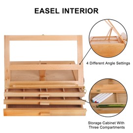 Vencer Adjustable Wooden Artist Table Easel with 3-Drawer Storage Box,Portable Wood Artist Desktop Case with Book Stand,Store Pencil, Paint,Marker Set,VAO-013