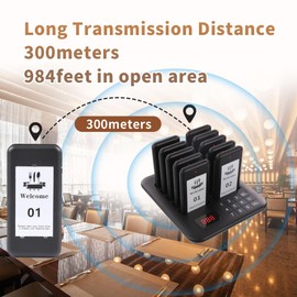 LOUKIENE Restaurant Pager System, 10 Wireless Pagers, Touch Keyboard Calling Customers Waiting Beepers with Vibration Flash and Buzzer for Queue in Food Trucks Churches Bar Shop Hotels Eatery
