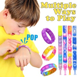 100Pcs Pop Bracelet, Party Favors for Kid, Pop Wrist Strap Fidget Toys Pack, Fidget Toys for Girls Boys, as Gifts for Easter Chrismas, Classroom Prizes for Students, Party Bag Fillers for Kids