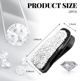 MUQIDA 2 PCS Glasses Holders for Car Sun Visor, Bling Crystal Rhinestones Eyeglasses Sunglass Hanger Mount, Diamond Sunglass Hanger Mount with Ticket Card Clip for Women Girls (White)