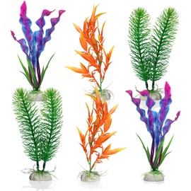 Emotionlite Aquarium Plants, Artificial Fish Tank Plastic Decorations Decor Plants Set Purple & Green 6 Packs