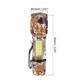 PATIKIL Scalable LED Flashlight, 3 Mode High Lumens LED Flashlight Aluminum White Light Torch USB Rechargeable for Hiking Camping, Camouflage Brown