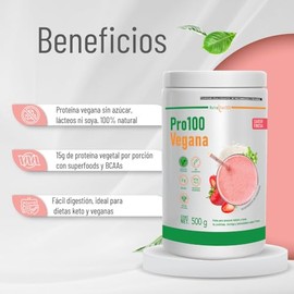 Nutrasien100 | Proteína Vegana Keto Sabor Fresa 500 g | Sin Lácteos ni Soya | Con Superfoods, Inulina de Agave y BCAAs | Fácil Digestión y Sin Azúcar 