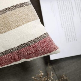 MIULEE Linen Cushion Covers Stripe Throw Pillow Case Square Coastal Home for Sofa Chair Couch Livingroom Bedroom Neutral Decorative Pillowcase 12x20inch 30x50cm Pack of 2 Red and Brown