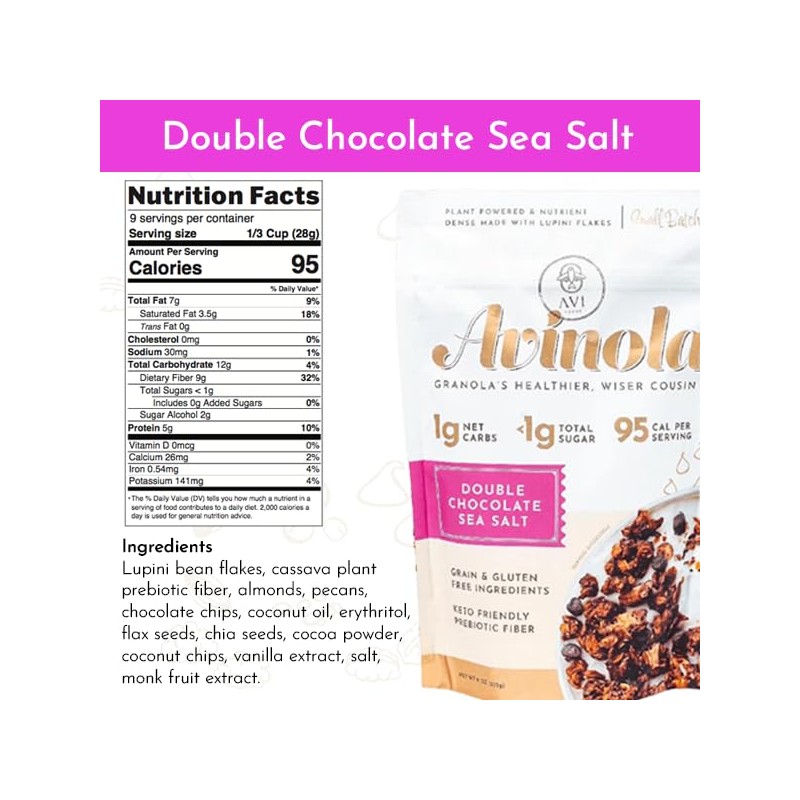 Avi Double Chocolate Sea Salt Granola - 9oz, Grain-Free, Keto,