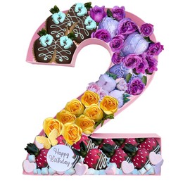 12inch Cardboard Number Fillable Food Tray Box for Charcuterie, Cupcake Arrangement,Birthday Anniversary (Pink 2)