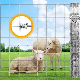 AggFencer 3ft x 104ft Galvanized Farm Fence, Fixed Knot Woven Wire Fence 16Ga, for Sheep Dog Panel Plant Garden Flower Bed and Field Protection