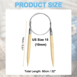 HARFINGTON Size US 15 (10mm) Bamboo Circular Knitting Needle 32 Inch Round Wooden Needle for Handmade Projects DIY Knitting Blankets Socks Hats Sweaters