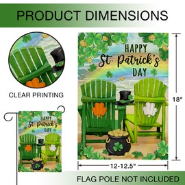 Hzppyz Happy St Patricks Day Beach Chair Garden Flag Double Sided, Coastal Rainbow Lucky Shamrock Clover Decorative Yard Outdoor Home Small Decor, Spring Irish Burlap Outside House Decoration 12 x 18