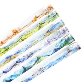 MiyouLuna 6Pcs Landscape PET Tapes, Aesthetic Stickers for Journaling, Scrapbook Supplies, and Ephemera, with Decorative Clip