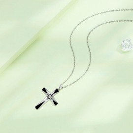 Hifeeled Cross Chain Women's 925 Sterling Silver Necklace Pendant with Witch Knot Original Jewellery for Women Gifts, Sterling Silver