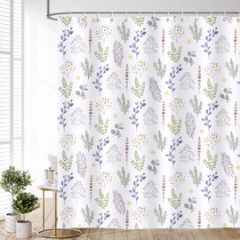 Dazzlewall Floral Shower Curtain White Background, Colourful Herbs Leaves Flowers Botanical Bathroom Curtain 180x180cm, Waterproof Mould Resistant Fabric with 12 Hooks