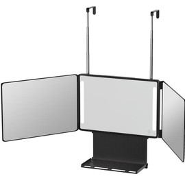 Adjustable LED Light 3 Way Mirror, Portable Trifold Mirror for Shaving, Grooming, Hair Styling, Dye Hair, Makeup, Braiding, 360 Degree Mirror:_LED and Shelf