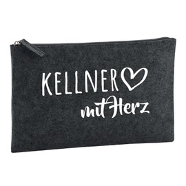 Huuraa Kulturbeutel Kellner mit Herz Geschenk 1 Liter Charcoal Filz Kellner Geschenkidee