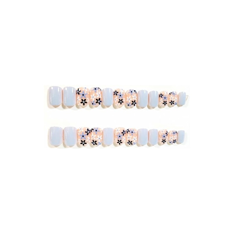 Denim Flowers Glossy Extra Short Square Press-On Nails - 24