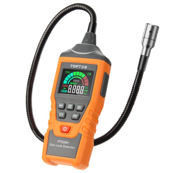 Natural Gas Detector, TopTes PT520B+ Rechargeable Gas Leak Detector with a 17-inch Probe to Situate Gas Leaks for Propane, Natural Gas, Methane, LPG in RV or Home, Measuring PPM or%LEL - Orange
