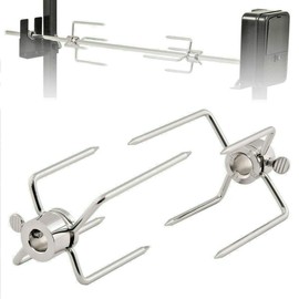 Lrtzizy 2Pcs BBQ Rotisserie Meat Forks Clamp Grill Meatpicks Stainless Steel Barbecue Skewer