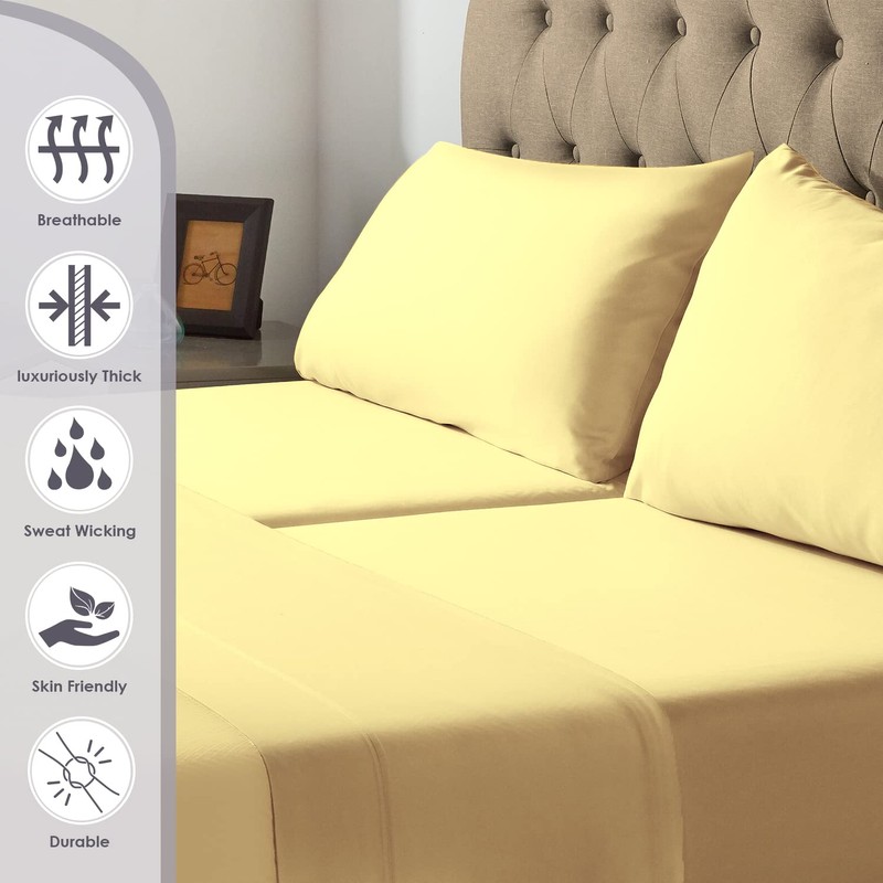 Pizuna Pure 100% Cotton Split King Sheet Set Mellow Yellow,