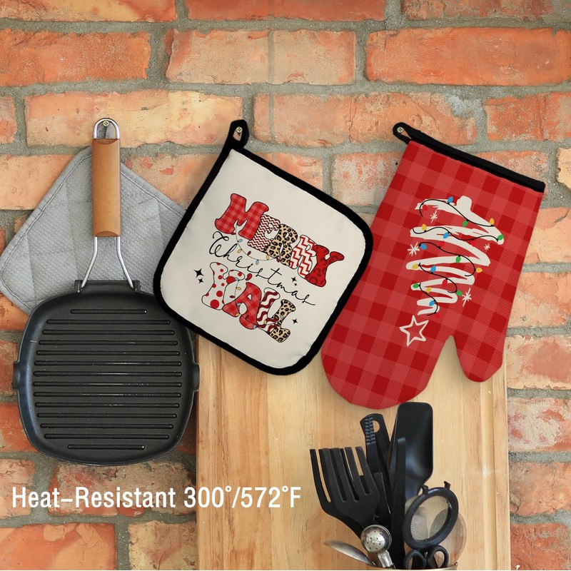 Qeheb Merry Christmas Y'all Oven Mitts and Pot Holders Sets,