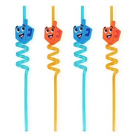 Cazenove 4X Reusable Chanukah Twirl Plastic Straws - Dreidel Design