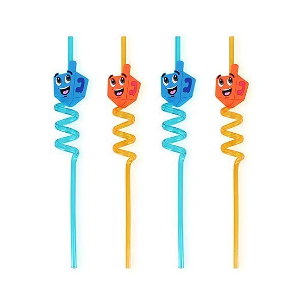 Cazenove 4X Reusable Chanukah Twirl Plastic Straws - Dreidel Design