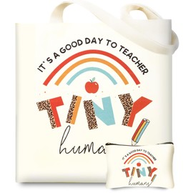 DDOFAH 2PCS Teacher Appreciation Gifts School Canvas Tote Bags with Makeup Bag, Aesthetic Travel Beach Bag Reusable Grocery Shopping Bag