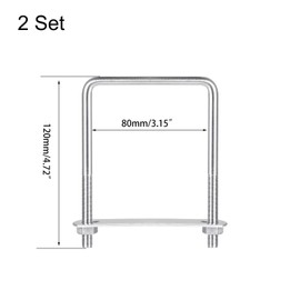 TOP-VIGOR 2 sets M8 Square U-Bolts, 82mm Inner Width 120mm Length 304 Stainless Steel U-Bolts with Nut, Plate for Building Installations Mechanical Parts Connection Cehicles Ships