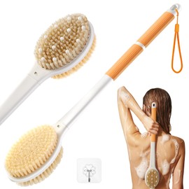 Back Scrubber Brush for Shower Massage: Dry Brush Anti Slip 18.1" Long Handle Body Brush with Stiff and Soft Bristles Blood Circulation Exfoliator for Wet or Dry Brushing for Women Men Elderly(Orange)