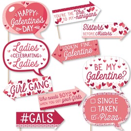 Big Dot of Happiness Funny Happy Galentine’s Day - Valentine’s Day Party Photo Booth Props Kit - 10 Piece