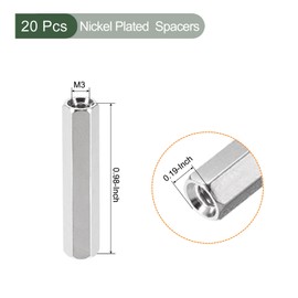 YOKIVE Pack of 20 M3 Spacers, Brass Hexagonal PCB Spacer Nuts, Keep Height Consistent, Perfect for Motherboard, Circuit, Board, Electronics (Silver Tone 25 mm)