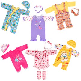 WONDOLL 6 Sets 14-16 Inch Baby Doll Clothes, New Born Doll Outfits with Rompers & Accessories for 16-inch Soft Body Dolls (43cm, No Doll)