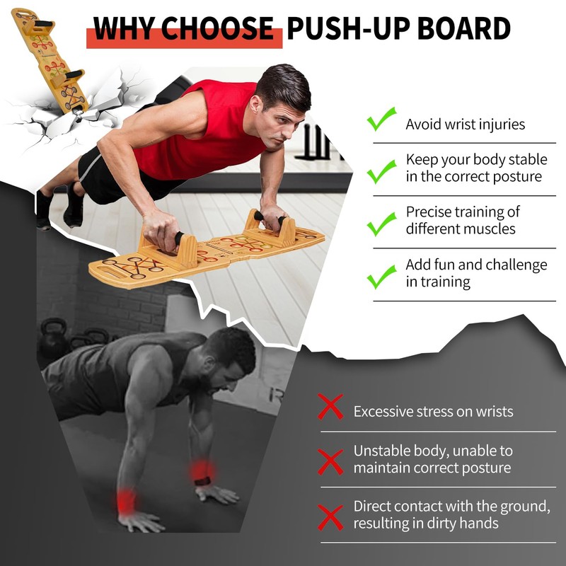 Wooden Portable Push up board, foldable fitness strength training pushup