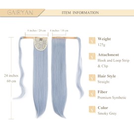 Gairyan 60 cm Straight Ponytail Extension, Wrapped Hair Extension, Ponytail Hairpiece, Braid Extensions, Straight, Long, Synthetic Hair Braid Hairpiece, Synthetic Hair for Women (Silver Grey)
