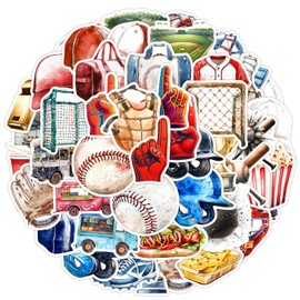 LYLSDSB Baseball Stickers Pack of 50 Waterproof Funny Ball Sports Stickers for Water Bottles Laptop Skateboard Scrapbook Bicycle Car Guitar Luggage Vinyl Trendy Cartoon Sticker for Adults Girls
